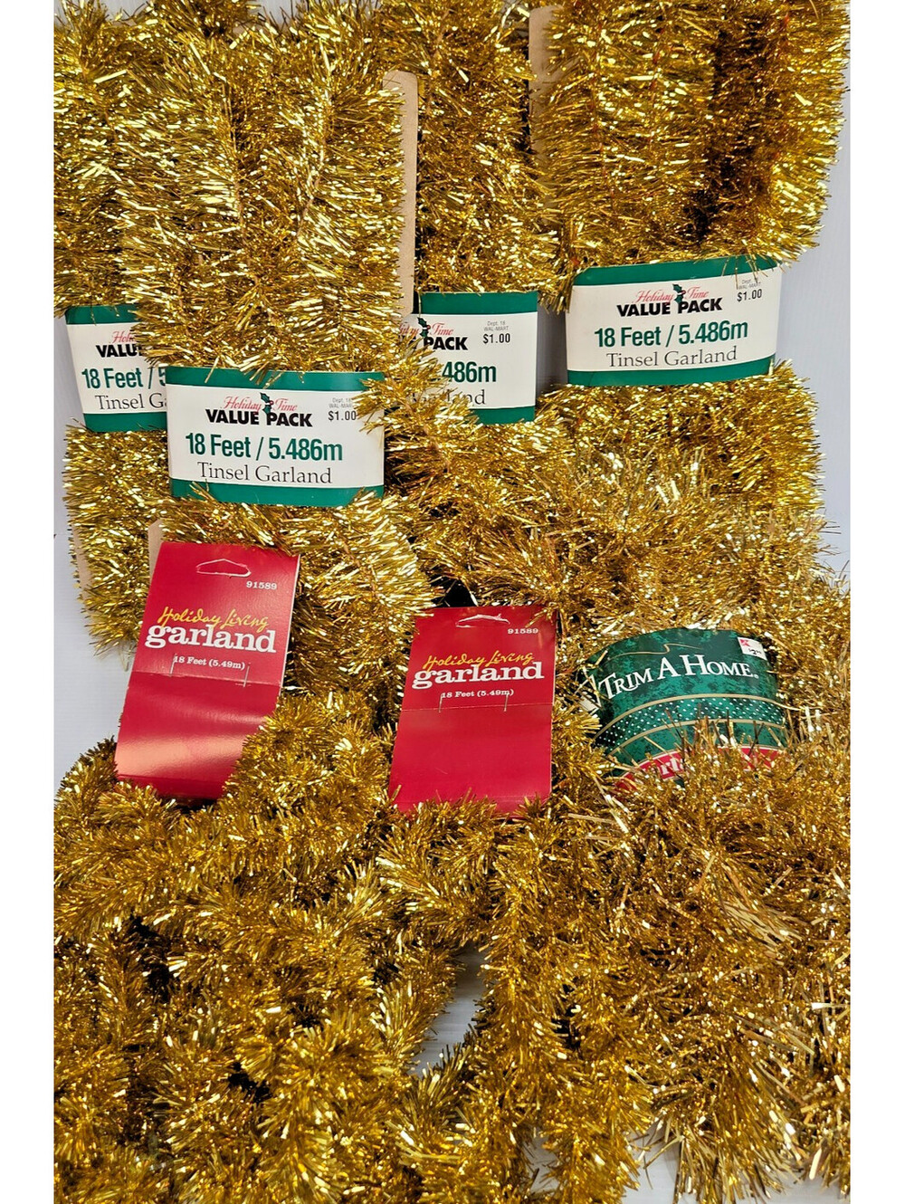 Vintage Gold Christmas Tinsel Garland Lot of 7 Holiday Time Holiday Living 138'